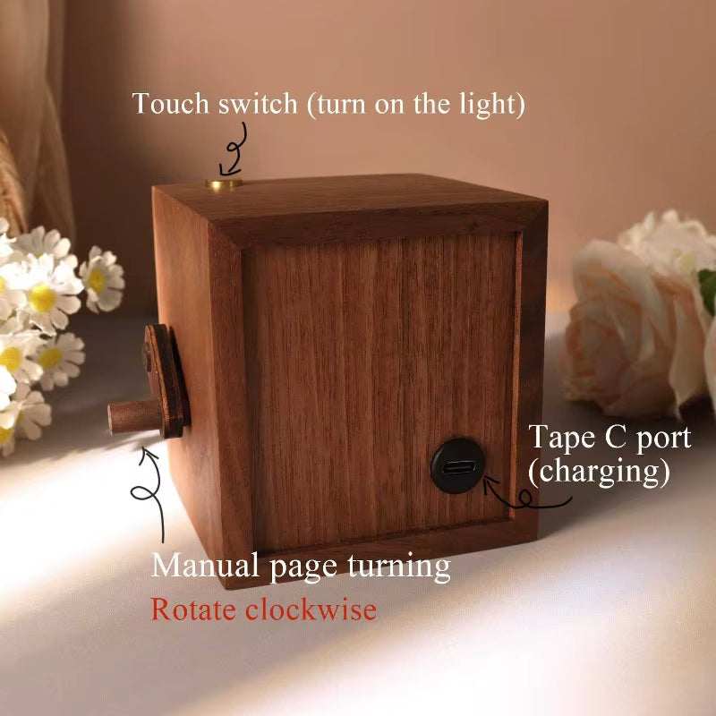 Wooden Hand Crank Flip Photo Album Light-Up Customizable Picture Frame Box for Couples Wedding Valentine'S Mother'S Day Gift